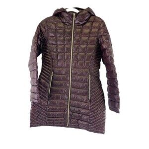 Calvin Klein Packable Lightweight Premium Down Hooded Jacket Burgundy Mid Small